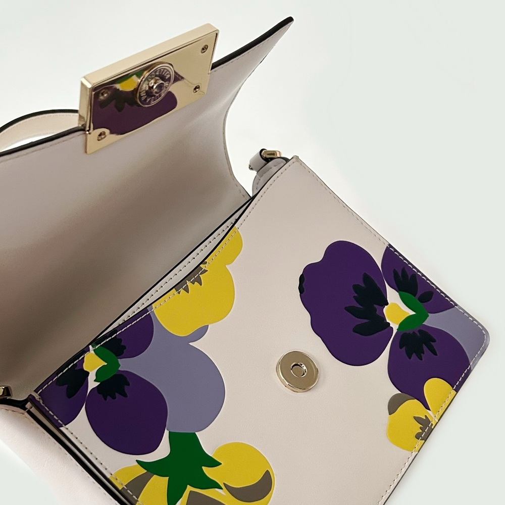 ♠️Kate Spade Reegan Pansy Toss Top Handle Satchel Crossbody Bag, Parchment NWT - Picture 6 of 12